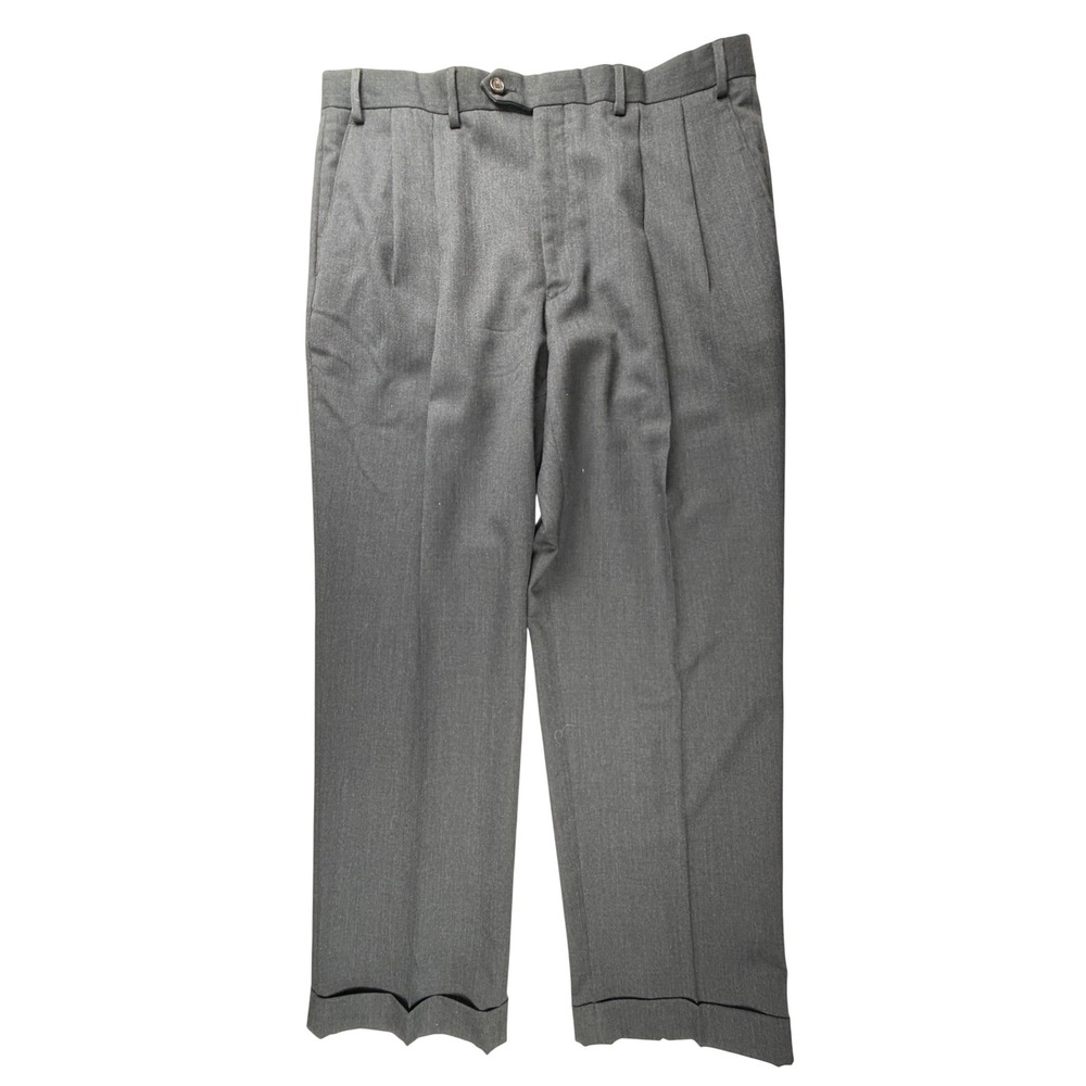 Ralph Lauren Mens 36x30‎ Charcoal Gray 100% Wool Pleated Cuffed Pants P36/30